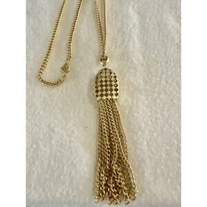 Vintage Monet Gold Tone Fringe Pendant Necklace
